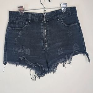 FOREVER 21 Black Destroyed Jean Shorts Sz L